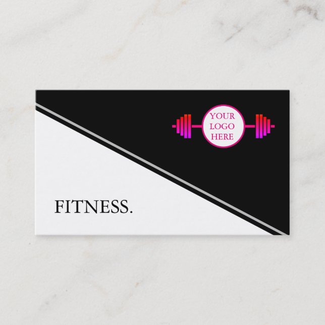 Moderne Schwarz-Weiß-Fitness Visitenkarte (Vorderseite)