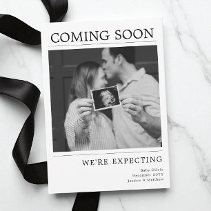 Moderne Schwarz-Weiß-Foto-Baby-Schwangerschafts-An Ankündigung