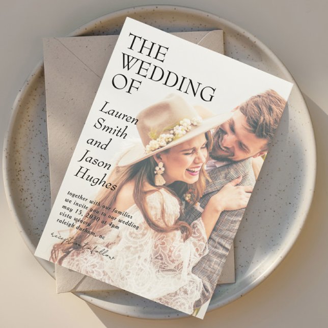 Moderne Schwarz-Weiß-Foto Boho Wedding Einladung (Von Creator hochgeladen)