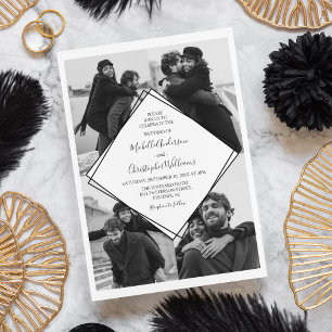 Moderne Schwarz-Weiß-Foto-Collage-Hochzeit Einladung