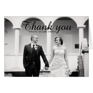 Moderne Schwarz-Weiß-Foto Hochzeit Danke-Card