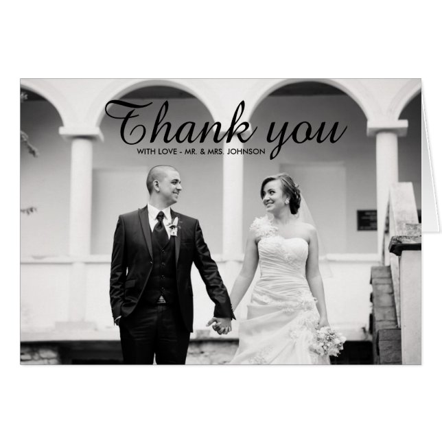 Moderne Schwarz-Weiß-Foto Hochzeit Danke-Card (Vorderseite (Horizontal))
