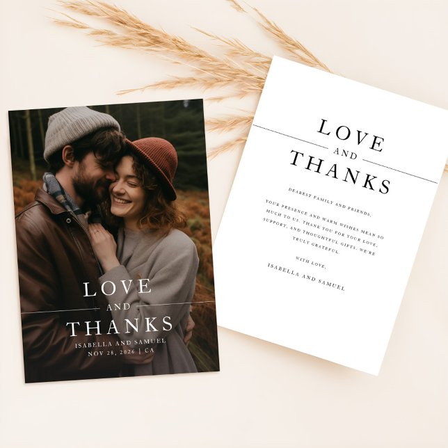 Moderne Schwarz-Weiß-Foto-Hochzeit Dankeskarte (Von Creator hochgeladen)