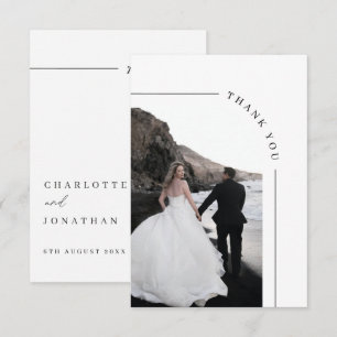 Moderne Schwarz-Weiß-Foto-Hochzeit Dankeskarte