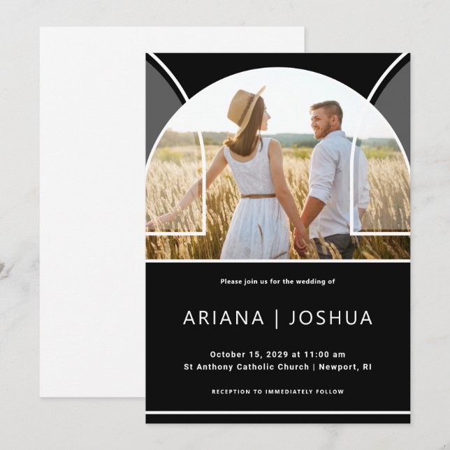 Moderne Schwarz-Weiß-Foto-Hochzeit Einladung (Vorne/Hinten)