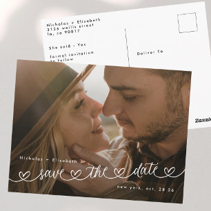 Moderne Schwarz-Weiß-Foto-Hochzeit Save The Date Postkarte