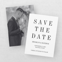 Moderne Schwarz-Weiß-Foto-Karte zur Hochzeitsankün