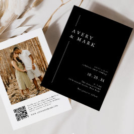 Moderne Schwarz-Weiß-Foto QR-Hochzeit Einladung