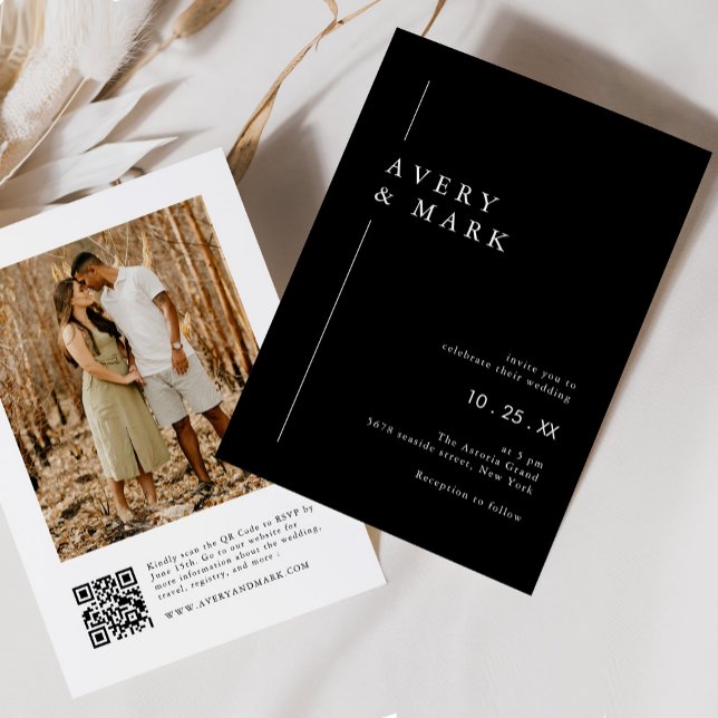 Moderne Schwarz-Weiß-Foto QR-Hochzeit Einladung (Von Creator hochgeladen)