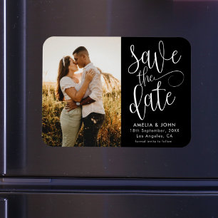 Moderne Schwarz-Weiß-Foto-Save-the-Date-Hochzeit Magnet