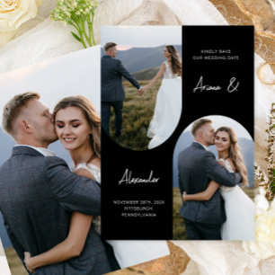 Moderne Schwarz-Weiß-Foto-Torbogen-Hochzeit Save The Date