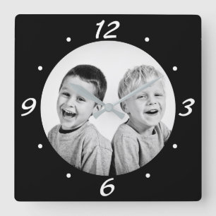Moderne Schwarz-Weiß-Fotosammlung Quadratische Wanduhr