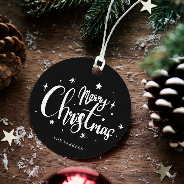 Moderne Schwarz & Weiß Frohe Weihnachtsschrift Geschenkanhänger (Von Creator hochgeladen)