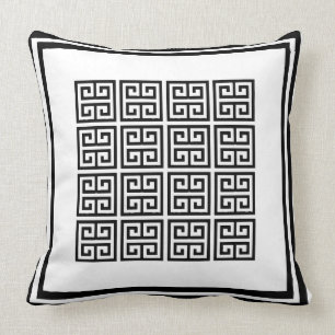 Moderne Schwarz-Weiß-Geometrie griechisches Schlüs Kissen