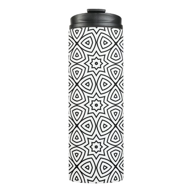 Moderne Schwarz-Weiß-Geometrie-Muster  Thermosbecher (Vorderseite)