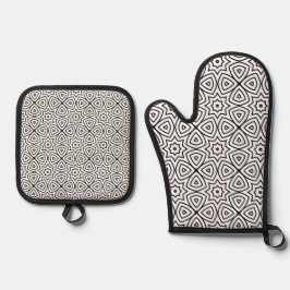 Moderne Schwarz-Weiß-Geometrie  Ofenhandschuh & Topflappen-Set
