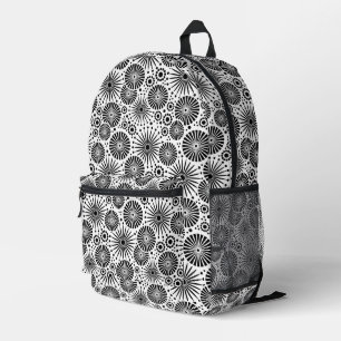 Moderne Schwarz-Weiß-Geometrische Blumen-Sonnenstr Bedruckter Rucksack