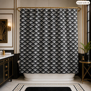 Moderne Schwarz-Weiß-Geometrische Fächer-Muster-Fl Duschvorhang