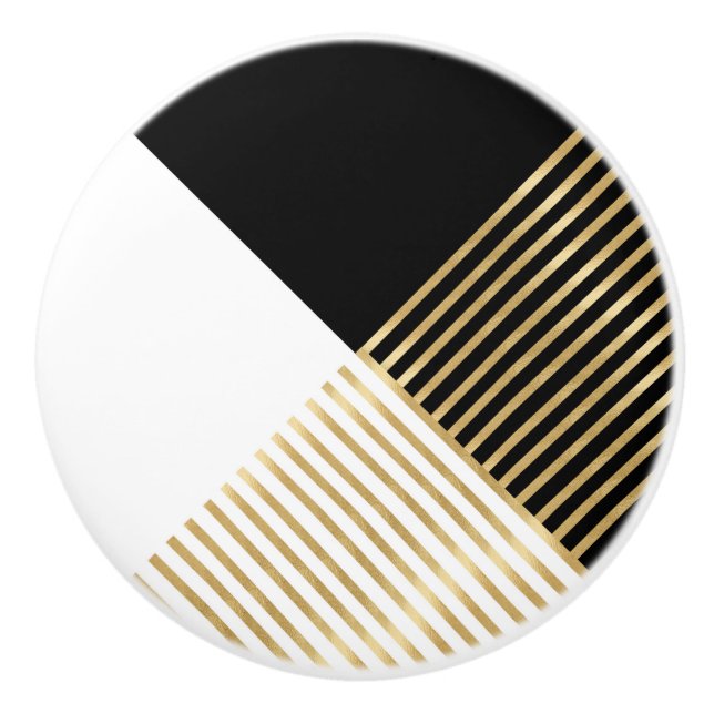 Moderne Schwarz-weiß geometrische Goldrapare Keramikknauf (Vorderseite)