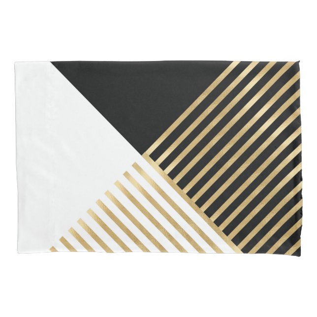 Moderne Schwarz-weiß geometrische Goldrapare Kissenbezug (Vorderseite-Links)