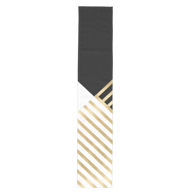 Moderne Schwarz-weiß geometrische Goldrapare Mittelgroßer Tischläufer (Vorderseite)
