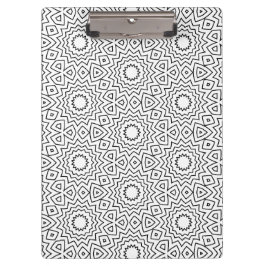 Moderne Schwarz-Weiß-Geometrische Mandala-Muster Klemmbrett