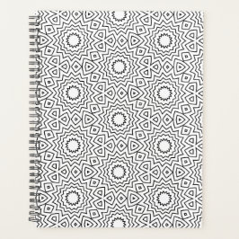 Moderne Schwarz-Weiß-Geometrische Mandala-Muster Planer
