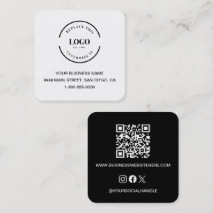 Moderne Schwarz-Weiß-Geschäftsmarken-QR-Code Quadratische Visitenkarte