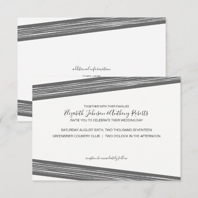 Moderne Schwarz/Weiß gestreifte Hochzeitseinladung Einladung (Vorne/Hinten)