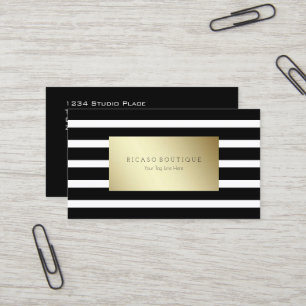 Moderne schwarz-weiß gestreifte Streifen mit Gold Visitenkarte