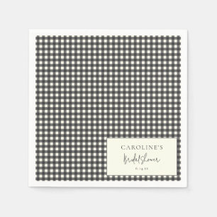 Moderne Schwarz-Weiß-Gingham-Karo-Hochzeitsdusche Serviette