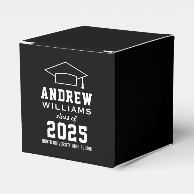 Moderne Schwarz-Weiß-Graduierungspartei Geschenkschachtel (Vorderseite)
