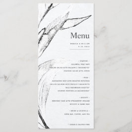 Moderne Schwarz-Weiß-Grafik-Leaf-Hochzeit Menükarte