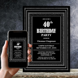 Moderne Schwarz-Weiß-Grenze 40. Geburtstag Party Einladung