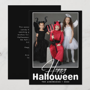 Moderne Schwarz-Weiß-Halloween-Foto Karte