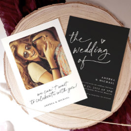 Moderne Schwarz-Weiß-Handschrift Herz-Hochzeit Einladung