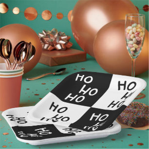 Moderne Schwarz Weiß Ho Ho Weihnachtsmann Lachen W Pappteller