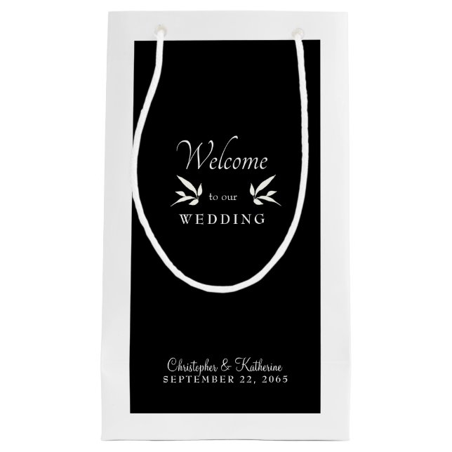 Moderne Schwarz-Weiß-Hochzeit Begrüßung Kleine Geschenktüte (Vorderseite)
