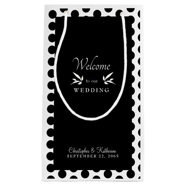 Moderne Schwarz & Weiß Hochzeit Begrüßung Kleine Geschenktüte (Vorderseite)