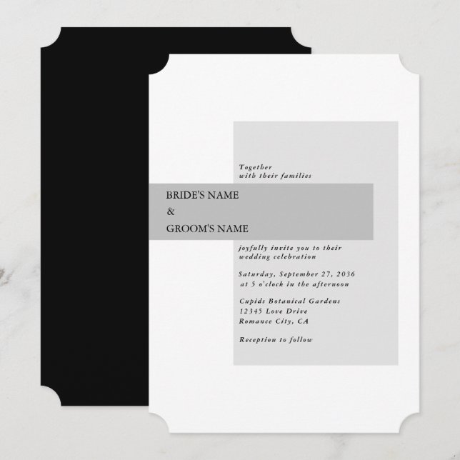 Moderne Schwarz-Weiß-Hochzeit Einladung (Vorne/Hinten)