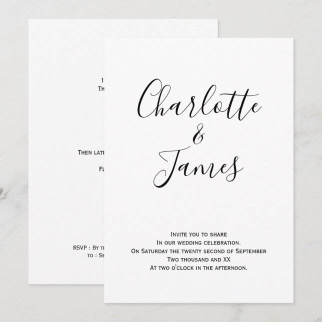 Moderne Schwarz-Weiß-Hochzeit Einladung (Vorne/Hinten)