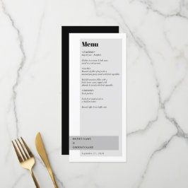 Moderne Schwarz-Weiß-Hochzeit Menükarte