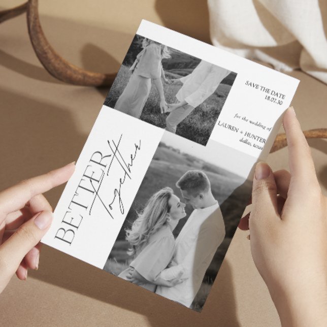 Moderne Schwarz-Weiß-Hochzeit mit 2 Fotos Save The Date (Von Creator hochgeladen)