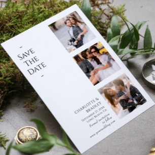 Moderne Schwarz-Weiß-Hochzeit mit vier Fotos Save The Date