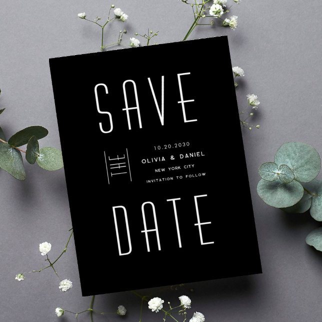 Moderne Schwarz-Weiß-Hochzeit rettet das Datum Einladung (Von Creator hochgeladen)