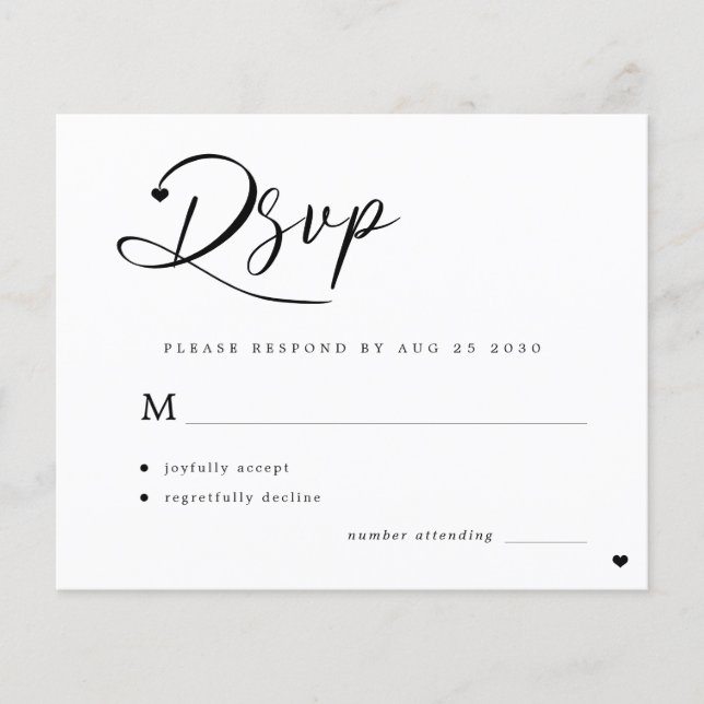 Moderne Schwarz-Weiß-Hochzeit RSVP Flyer (Vorne)