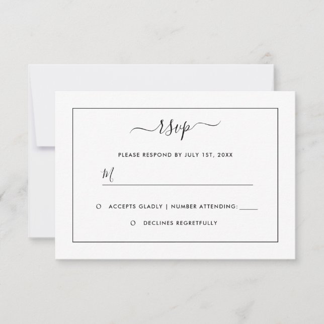 Moderne Schwarz-Weiß-Hochzeit RSVP Karte (Vorderseite)