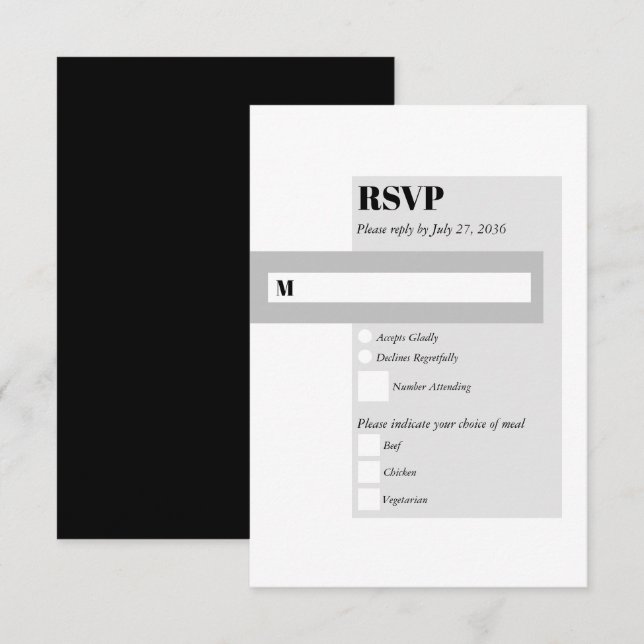 Moderne Schwarz-Weiß-Hochzeit RSVP Karte (Vorne/Hinten)