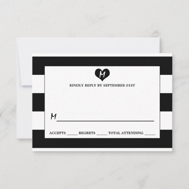 Moderne Schwarz-Weiß-Hochzeit RSVP Karte (Vorderseite)
