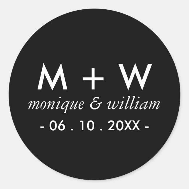 Moderne Schwarz-Weiß-Hochzeit Runder Aufkleber (Vorderseite)